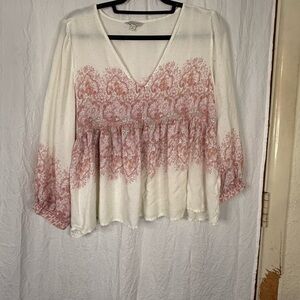 Lucky Brand White and Pink Women's Top